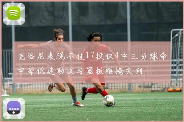 克洛尼表现不佳17投仅4中三分球命中率低迷助攻与篮板难掩失利